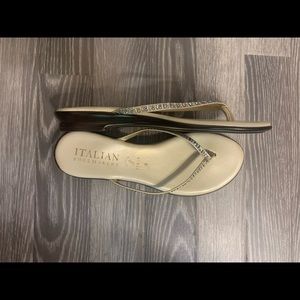 Champagne colored, jeweled women’s sandals size 9